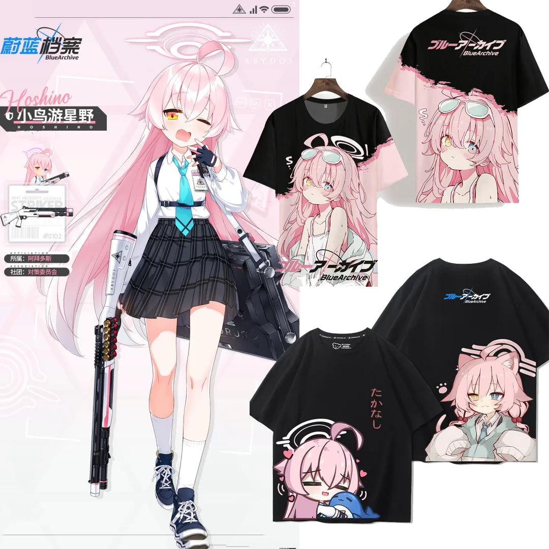 Takanashi Hoshino Game Blue Archive Cosplay T-shirts 3D Print Anime Cartoon Tees Summer Men Women Harajuku Y2k Short Sleeve Tops