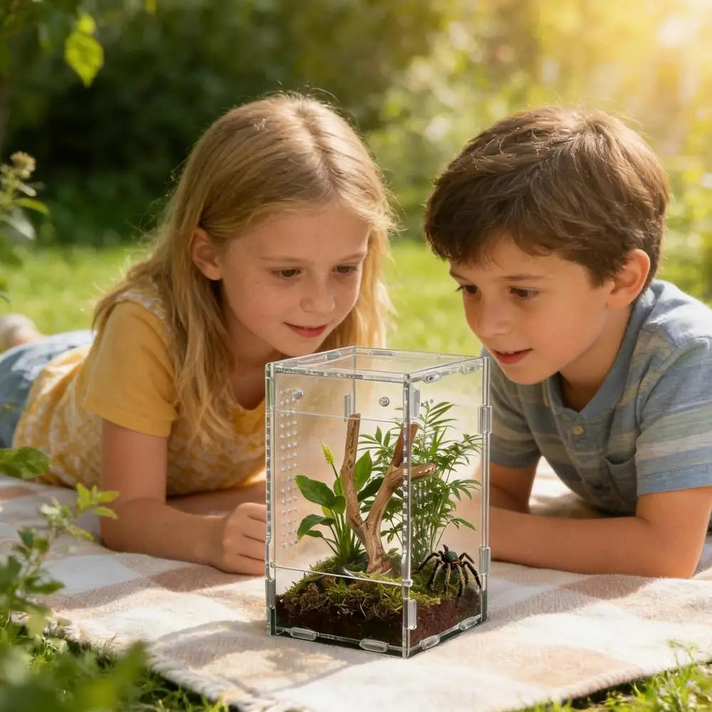 1pc Acrylic Transparent Reptile Breeding Box Amphibian Cage Nano Arboreal Tarantula Enclosure Jumping Spider Reptiles Habitat