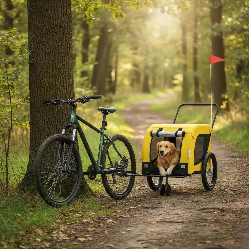 Bicycle Dog Trailer – Sturdy Steel Frame with Oxford Fabric, Weather-Resistant PVC Window & Ventilated Interior faltbar platzsparend leichtes Aluminiumgestell mit Netzgitter für gute Belüftung Hundebuggy mit Sonnenschutz
