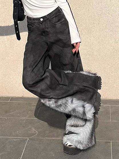 2025 Autumn Winter Women's Denim Pants Dark Academia Flared Jean Bell Bottom Designer Cyber Punk Japanese Y2k 2000s Goblin Core