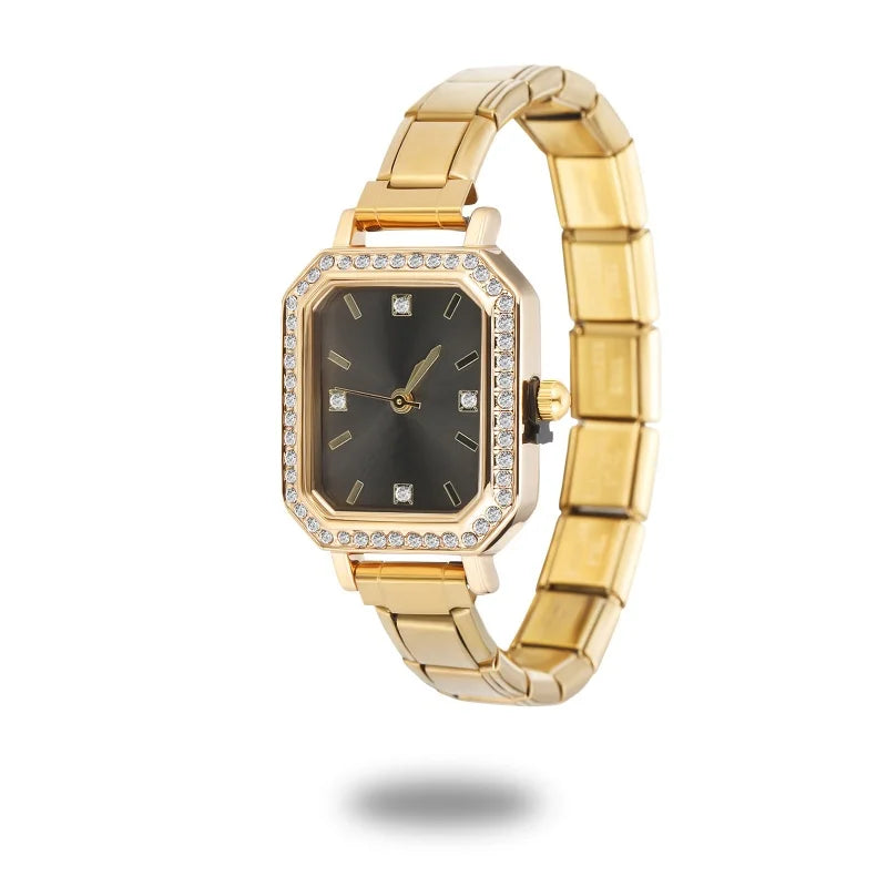 Fashion High Quality Men Women's Stainless Steel Square Round Shiny Zircon Watch Bracelet For Friend Birthday DIY Jewelry Gift