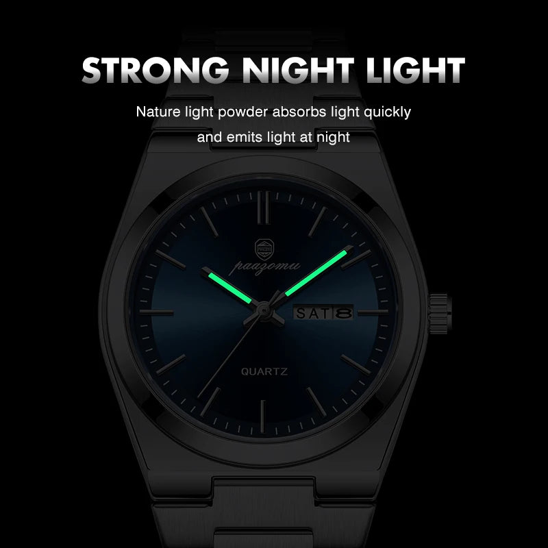 PAAZOMU Fashion Men's Quartz Watch Stainless Steel Waterproof Luminous Man Watch Chronograph Date Multifunction Watches For Men