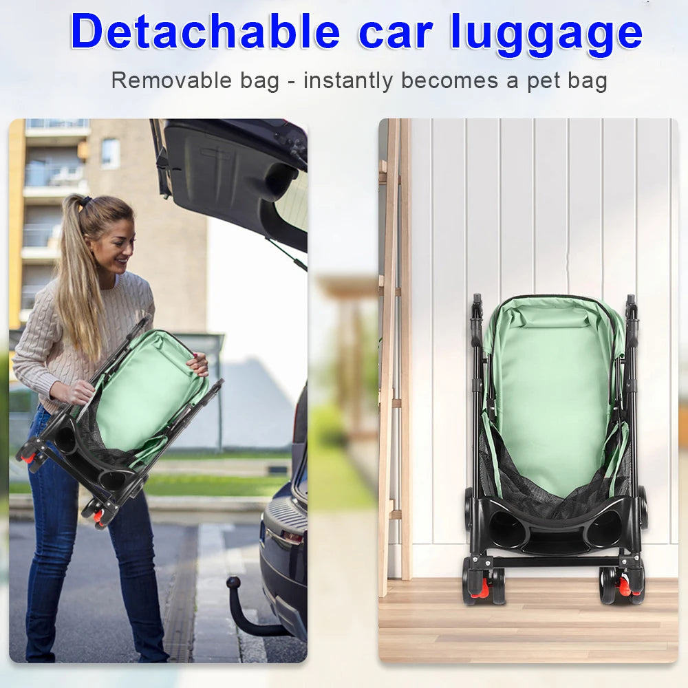 2-in-1 Folding Dog and Cat Stroller/Puppy Cart with Removable Bassinet, Pet Travel Stroller for Dogs Up to 10 kg, Steel, 50 x 70 x 95 cm