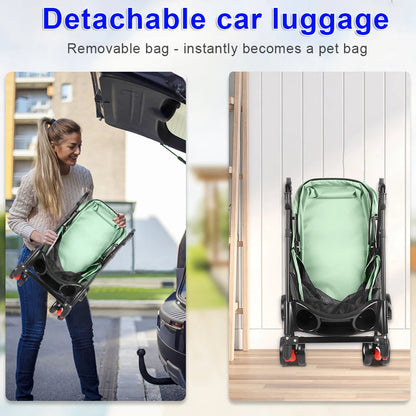 2-in-1 Folding Dog and Cat Stroller/Puppy Cart with Removable Bassinet, Pet Travel Stroller for Dogs Up to 10 kg, Steel, 50 x 70 x 95 cm