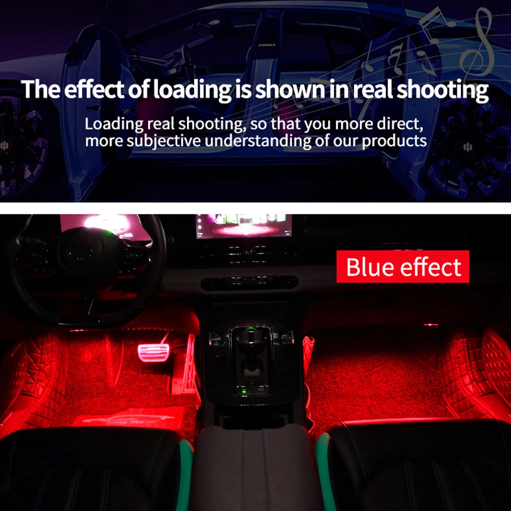 Neon Dual Control LED Car Interior Ambient Foot Light with USB Wireless Remote Music APP Control Auto Atmosphere Decorative Lamp