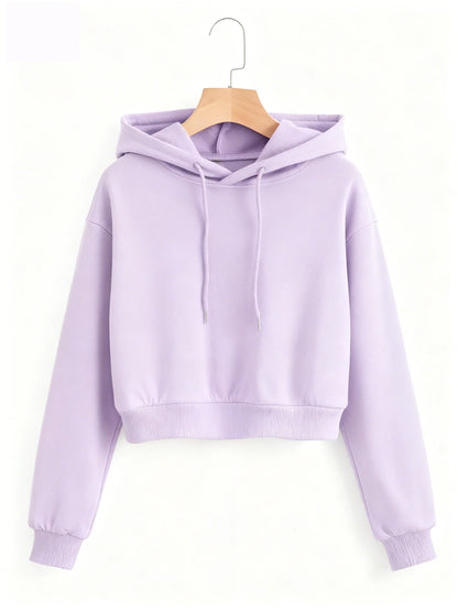 Street Style Solid Color Autumn Winter Cropped Sweatshirt Crop Top Hoodie Y2k Sweatshirts Fashion Casual Style Clothes