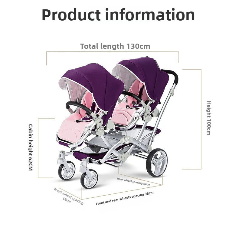 Foldable Twin Baby Stroller,Double Seat Baby Stroller for Two Babies,Shock-absorbing Twin Baby Stroller,Multi-function