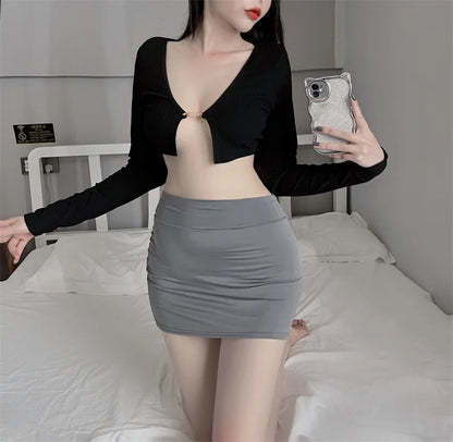 2026 NEW High Waist Sexy Casual Black White Bodycon Pencil Mini Skirts Wrap Hip Silk Short Skirt for Women Night Club Wear Summe