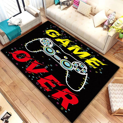 Game Video Gaming Pattern Black Area Rugs Gamer Game Controller Kids Teens Boys Playroom Carpet Bedroom Living Room Floor Mat
