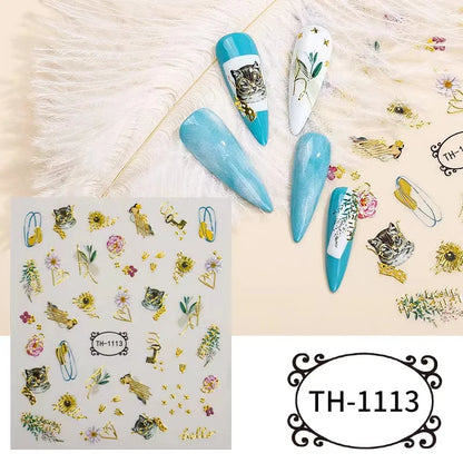1PCS Marbled Nail Sticker 3D Abstract Lines Sticker Nail Art Supplies Nail Decals Y2K Laser Butterfly Ladies Nail Art Decoration