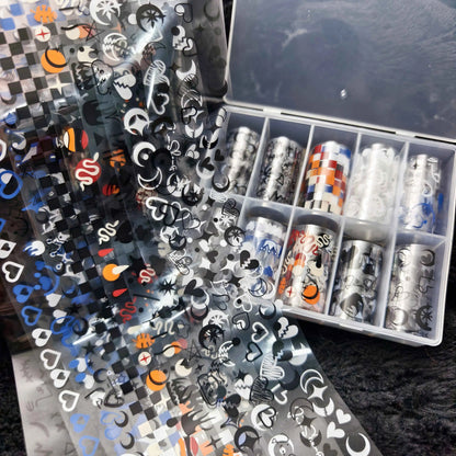10Rolls Halloween  Flower Plaid Angel Marble  Bow Nail Foils Transfer Paper  Nail Art Stickers   Decal  Nails Decoration