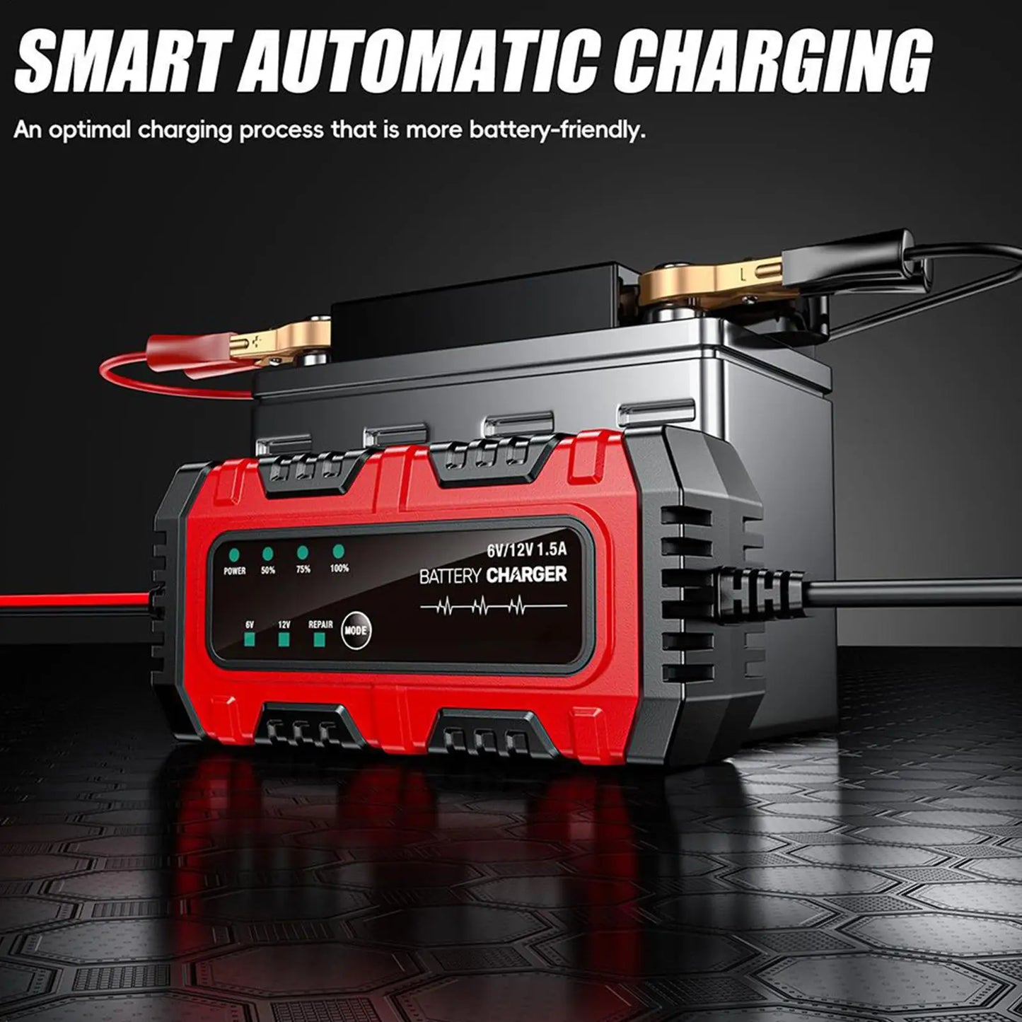 Motorcycle Battery Charger 6V/12V Auto Charging Maintainer Trickle Charger for Car Battery for Boat RV Truck Lawn Mower Golf