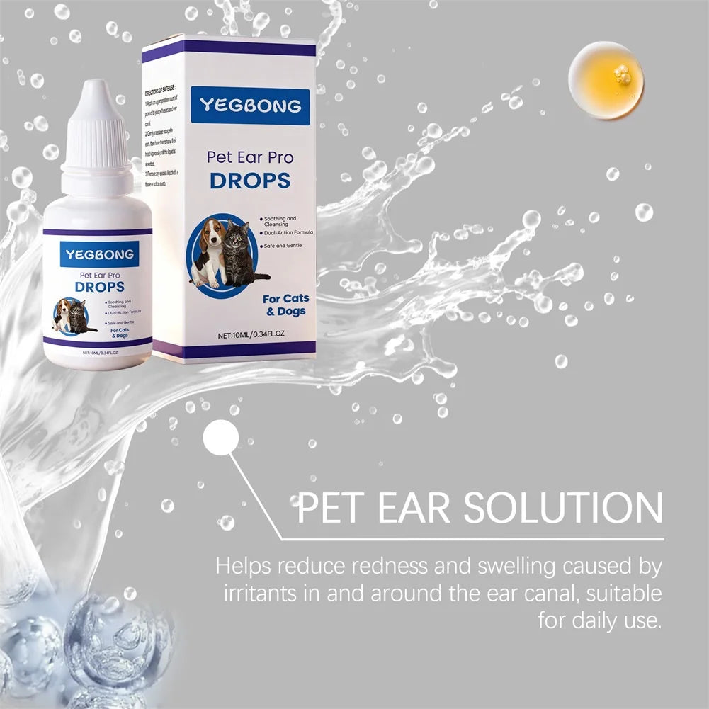 Pet Ear Pro Drops For Cats Dogs Removes Wax Dirt & Soothes Irritation Deep Cleans, Dries Prevents Infections Pet Care Essential