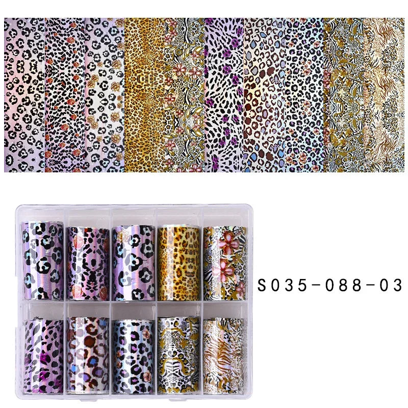 10 Patterns New Metal Nail Foils for Transfer Paper Stickers Floral Chameleon Nails Wraps DIY Water Marble Nail Art Decorations