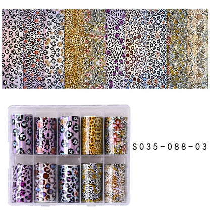 10 Patterns New Metal Nail Foils for Transfer Paper Stickers Floral Chameleon Nails Wraps DIY Water Marble Nail Art Decorations