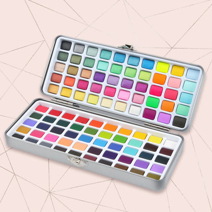 Seamiart 50/72/90/100 Color Solid Watercolor Paint Set Basic Neone Glitter Watercolor Pigments for Drawing Art Paint Supplies