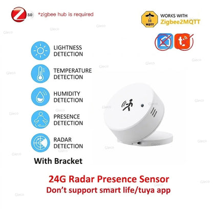 Zigbee 24G Mmwave Radar Presence Sensor Human Detector Motion/Static Detection For Tuya Z2M Smart Home Security Automation Alarm