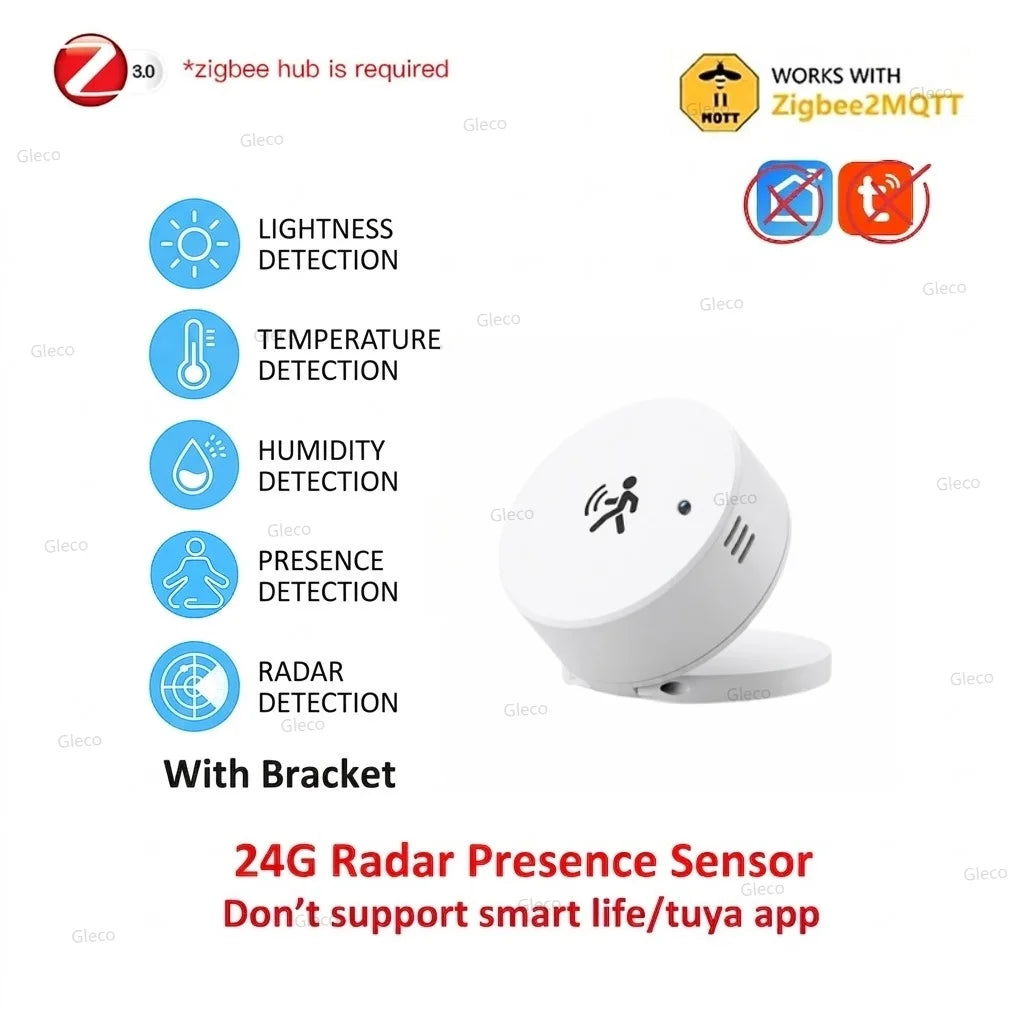 Zigbee 24G Mmwave Radar Presence Sensor Human Detector Motion/Static Detection For Tuya Z2M Smart Home Security Automation Alarm