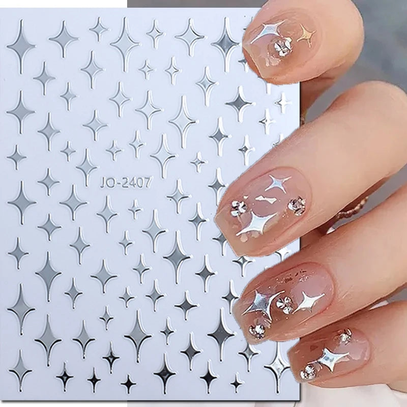 3d Nail Art Stickers Red Black White Love Hearts Stars Clouds French Full Tips Adhesive Nail Decals Slider For Manicure