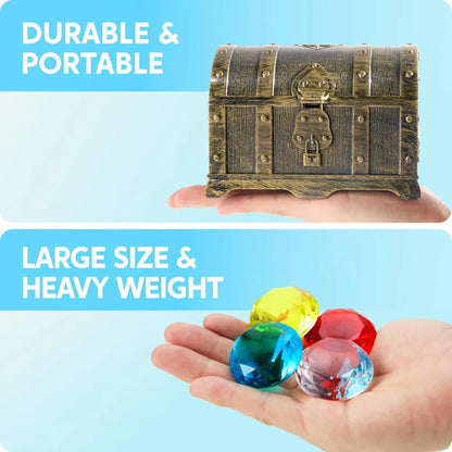 Sloosh Diving Gems Pool Toys16 Big Colorful Diamond with Pirate Treasure Chest Swim Dive Diving Underwater Toy Gift Toys