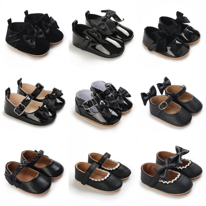 2025Black Fashion Newborn Party Princess Shoes  Boys And Girls' First Step Walking Shoes Rubber Soled Anti Slip Baby Shoes 0-18M