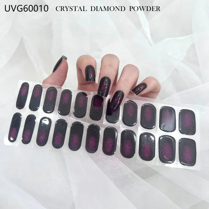 16/20/22Tips Semi-Cured Gel Nail Wraps Full Cover Manicure DIY Waterproof Long Lasting Gel Nail Stickers set for UV Lamp Need
