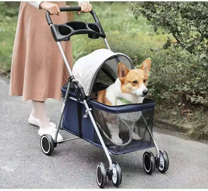 Outdoor Portable Folding Pet Stroller Small Cat Dog Rabbit Hamster Lightweight Vehicle Compatible Carrier Pet Trolley