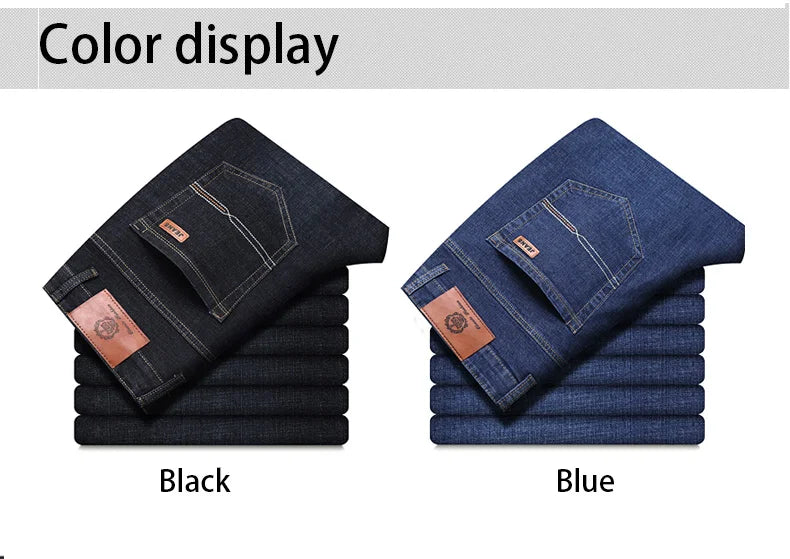 Men Fashion Straight Jeans Mens 2025 New Stretch Slim Fit Pants Comfortable Soft Business Denim Trousers Male Brand Clothing