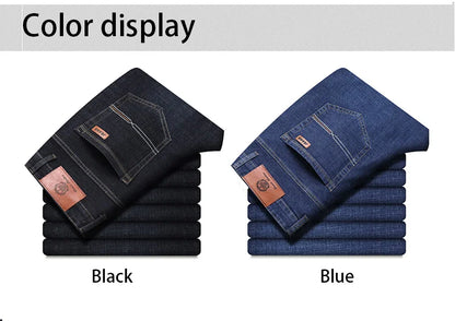 Men Fashion Straight Jeans Mens 2025 New Stretch Slim Fit Pants Comfortable Soft Business Denim Trousers Male Brand Clothing