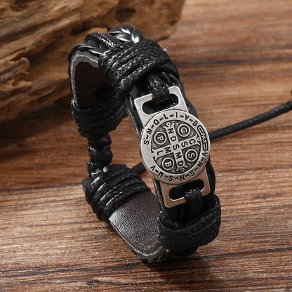 Vintage Handmade Braided Leather Bracelets For Men Myth Cross Scripture Retro Lace-Up Punk Style Leather Bracelet Accessory Gift
