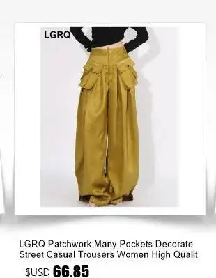 LGRQ Denim Patchwork Pants For Women Fashion New High Waist Contrast Color Belt Straight Pant Female 2026 Summer New 17A2013H