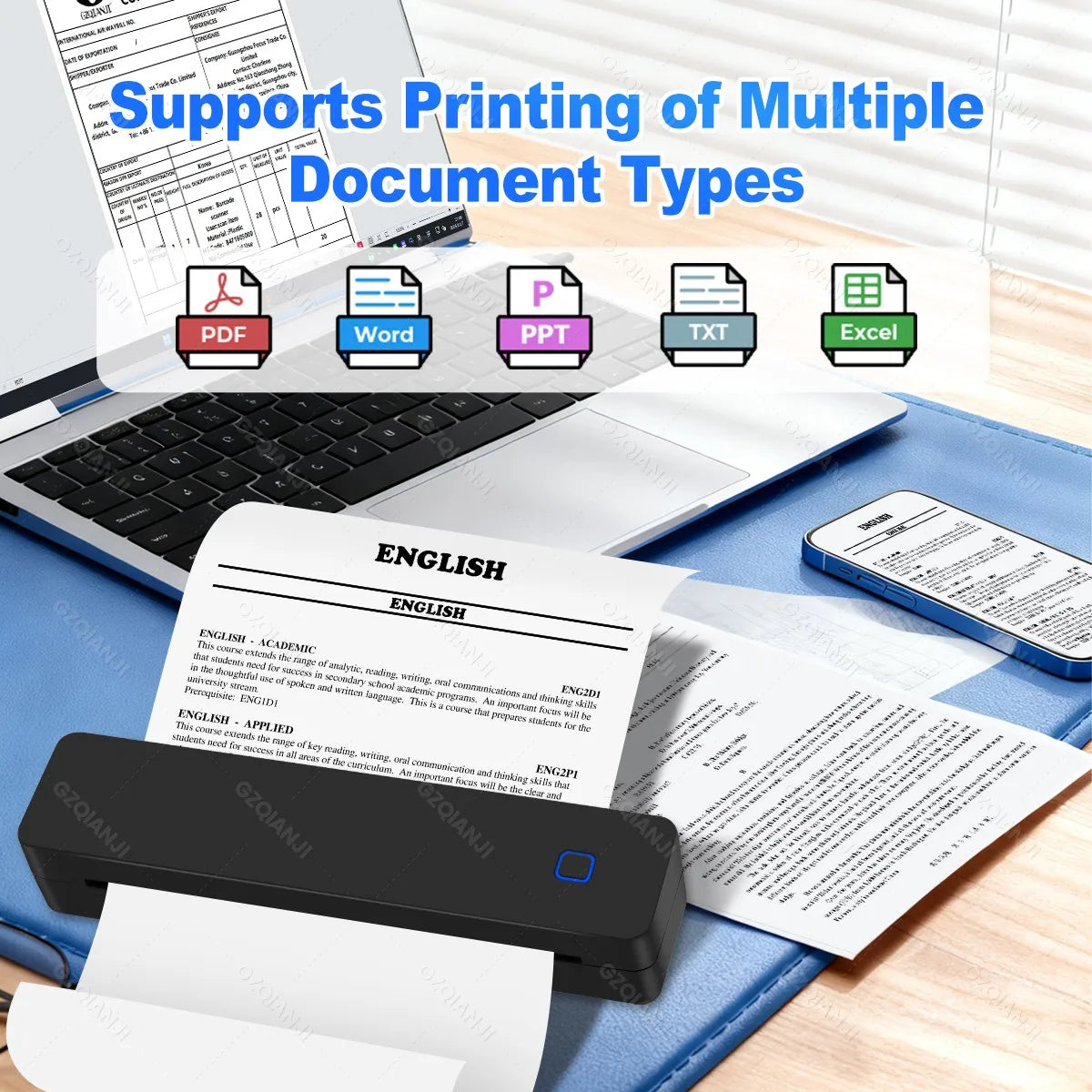 Mini Portable A4 Thermal Printer Bluetooth-compatible Photo PDF Printing Machine Folded Rolls Paper for Office Home Travel