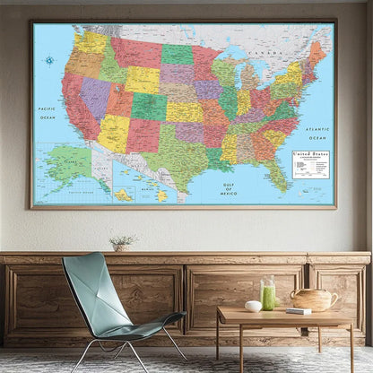 Canvas US American Administrative Map Unframed In English Prints Art Pictures Decoration Office Wall Decor Map School Supplies