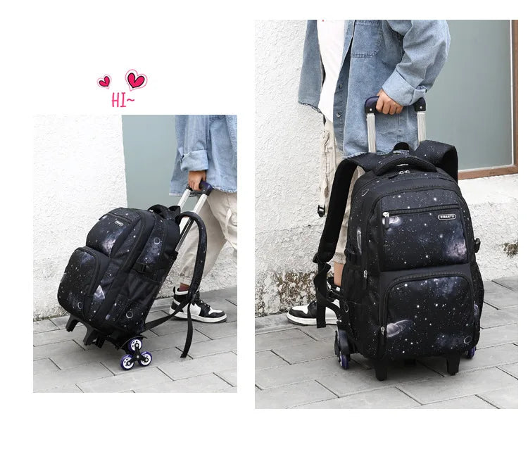 School Bag Kids Rolling Backpack for Boy Wheeled Backpack School Bag With Wheels Trolley Bookbag Carry on Luggage with Lunch Bag