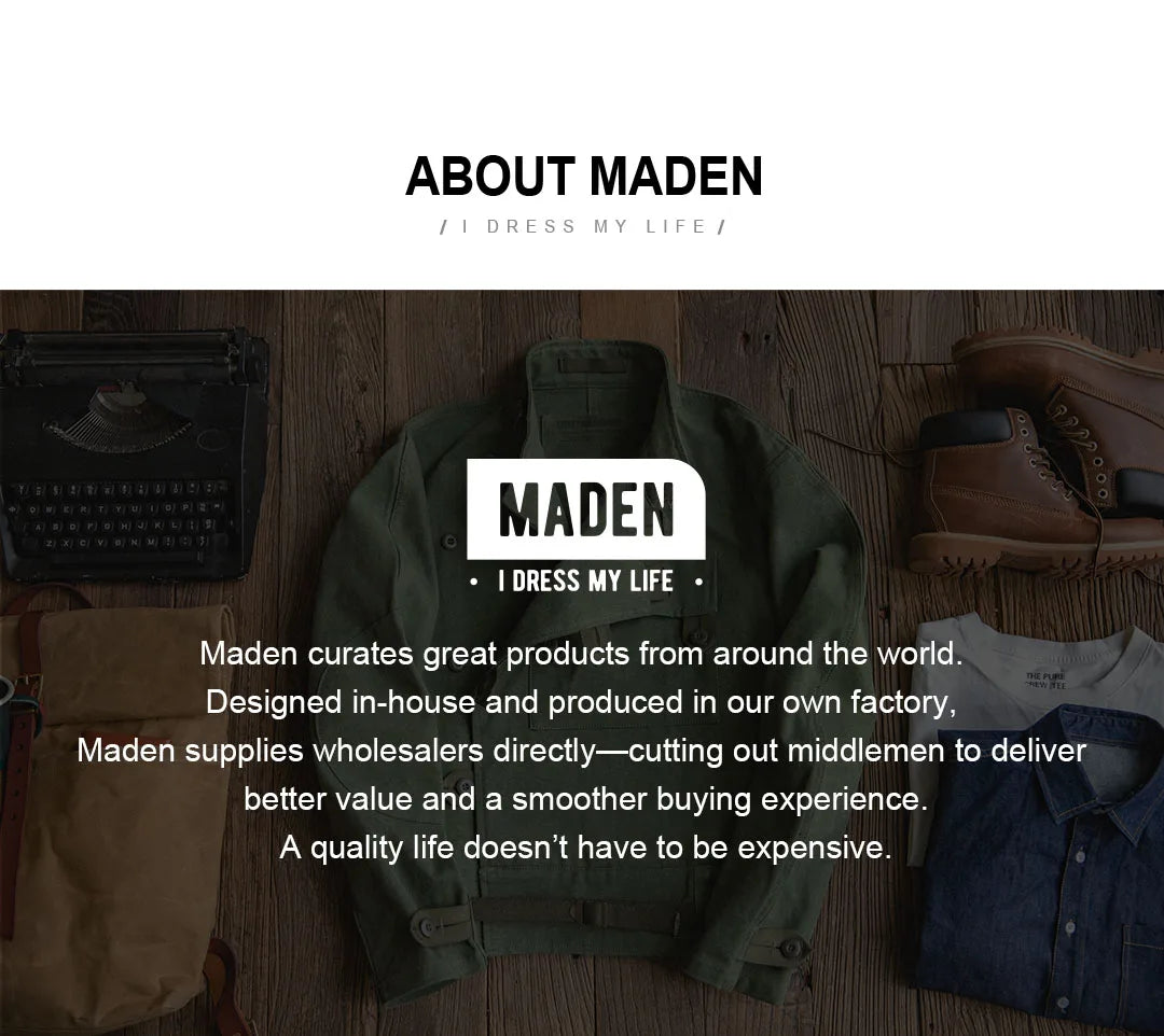 Maden Men's Vintage Denim Jeans Washed Blue Lightweight Baggy Straight Wide Leg Zipper Casual Spring Summer Pants