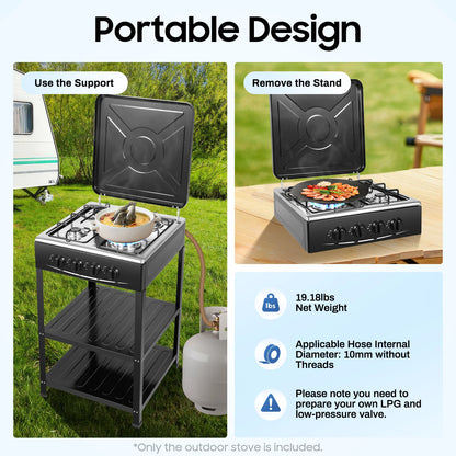 Natural Gas Stove w/ 4 Burners, Classic Appearance NG/LPG Gas Stove, Wind-resist Indoor Outdoor Cooking Tool, Gas Cooktop