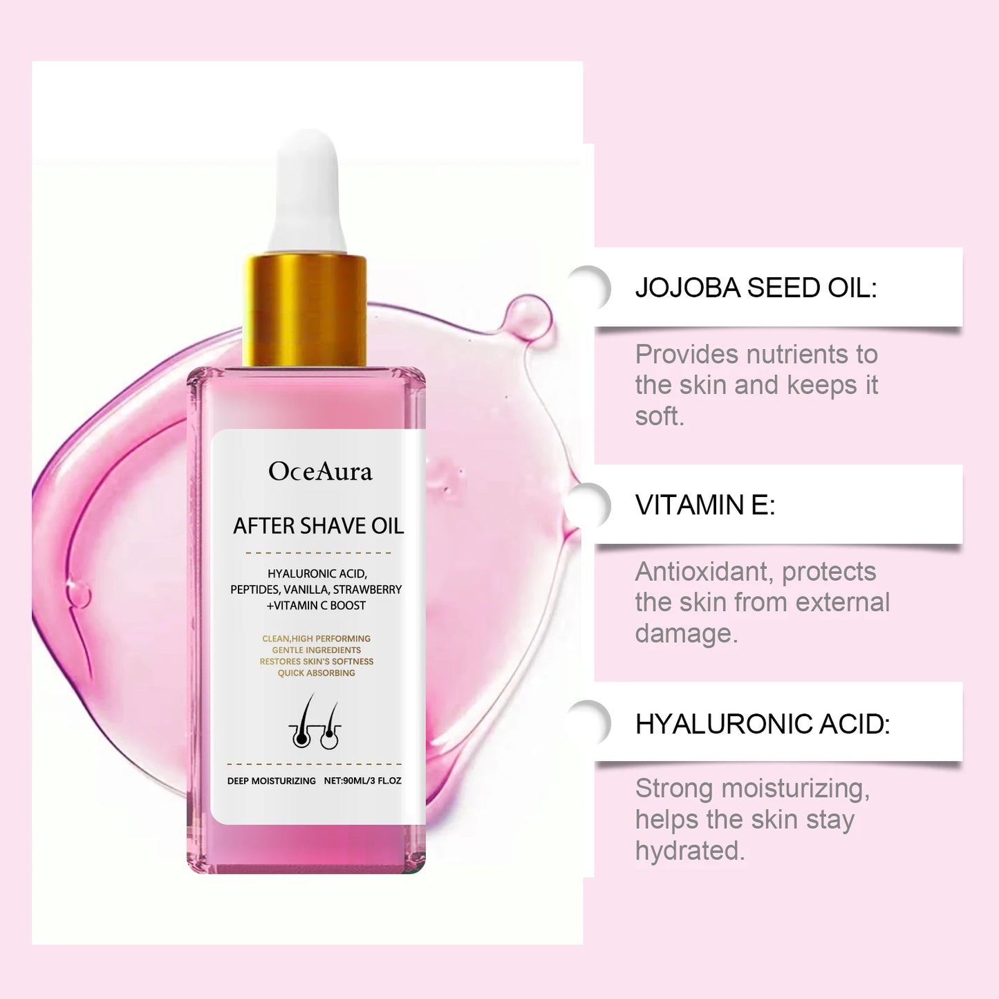 Strawberry Scented After Shave Oil - Soothing Post Hair Removal Essential Oil For Smooth Hydrated Skin, Non-Greasy Formula