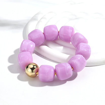 Acrylic Square Beads Elastic Bracelets for Women Boho Irregular Stone Shape Beaded Handmade Bracelet Bangle Retro Jewelry Gifts
