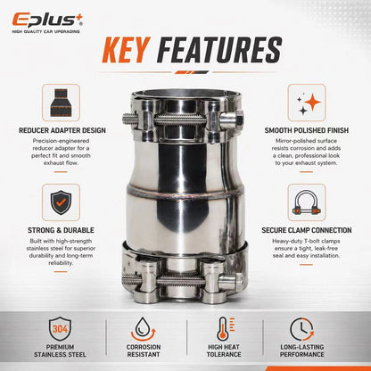 EPLUS Car Motorcycles Stainless Steel Exhaust Pipe Straight Reducer Adapter Pipeline Universal No-Weld Installation Connector