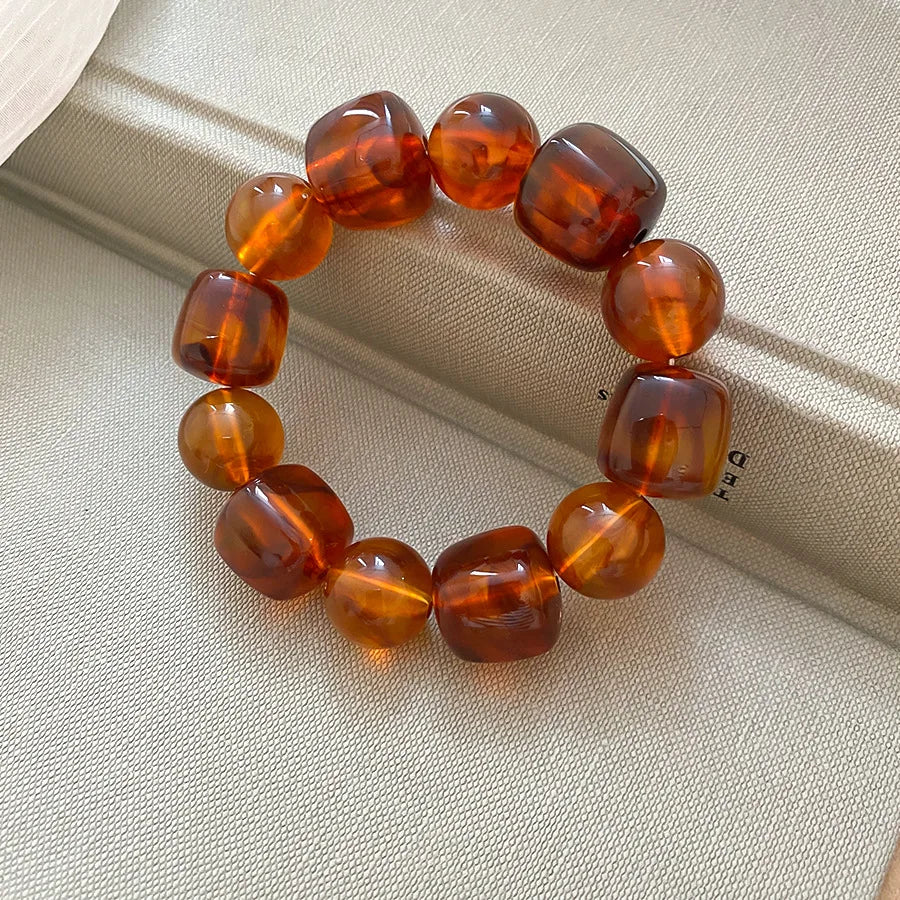 Multicolor Irregular Acrylic Beaded Bangles for Women Geometric Smudge String Bracelet Beach Vacation Style Couple Jewelry W