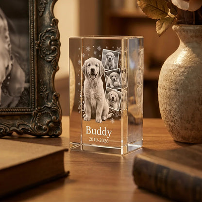 Personalized Custom Pet Memorial Crystal Block,Photo Collage,2D Laser Etched,Pet Loss Gift,Non-Fading Engraving,Tabletop Display