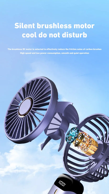 Lenovo Portable Handheld Fan Foldable Neck Hanging Fans 5 Speed USB Rechargeable Fan with Phone Stand & Display Screen 1800mAh