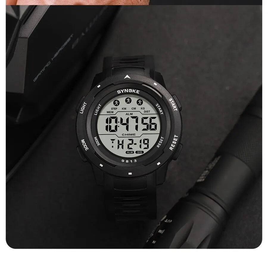 SYNOKE Men Digital Watch Sports Watches Timing Function Alarm Clock Waterproof 50M Digital Watch Military Clock Large Screen
