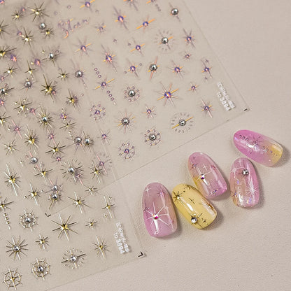 Gold Silver Starlight Laser Pink Colorful Glitter Star Bronzing Rhinestones Relief Nail Art Decorations Stickers Manicure Decals