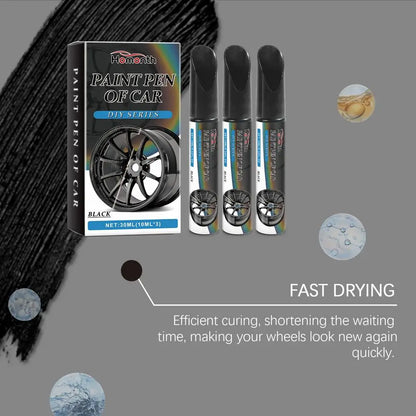 3pcs Black Alloy Wheel Scratch Repair Pen Set Professional Car Rim Scuff Remover DIY Touch-Up Paint Kit for Gloss Black Wheels