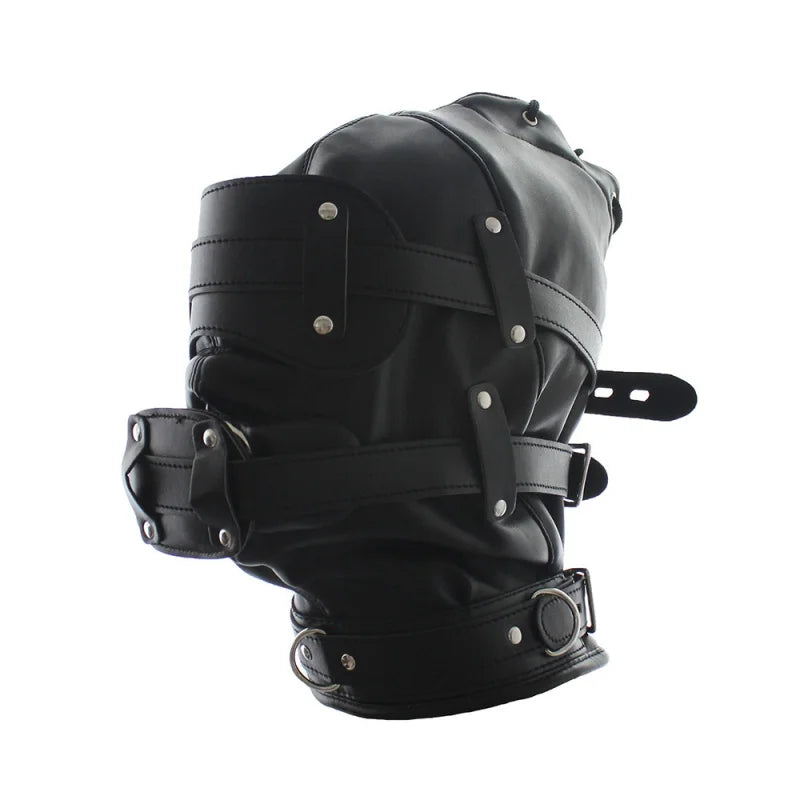 BDSM PU Leather Sexy Hood Masks Costumes Adults Cosplay Party Face Mask Metal Buckle Blindfold Hood Punk Role Play Accessories