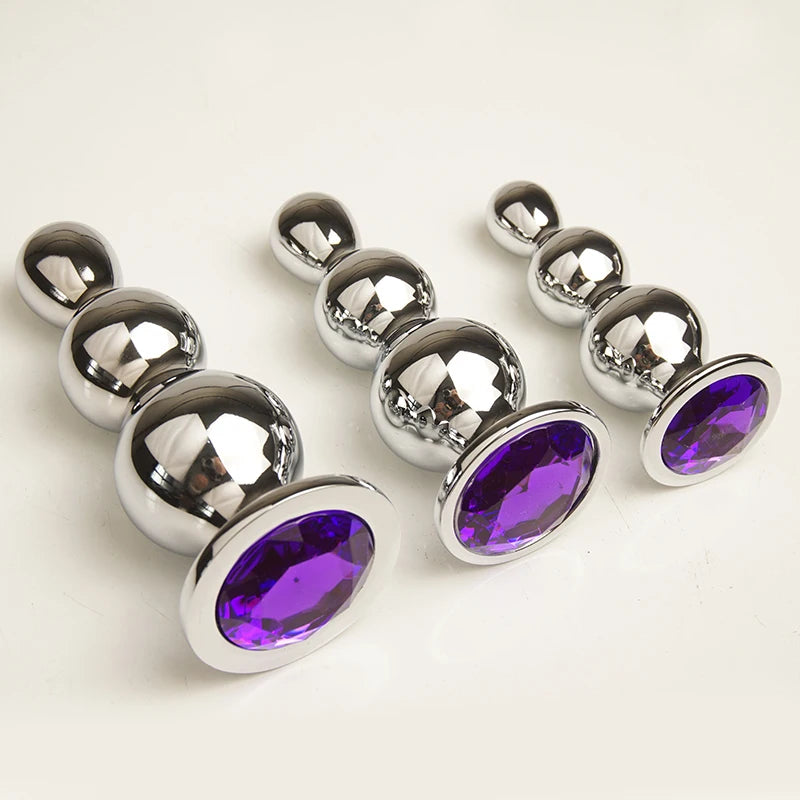 Metal 3 Graduated Anal Beads Sex Toys Butt Plugs,Expand Sphincter,Hit Prostate,Analplug Buttplug With Crystal Base