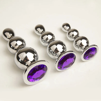 Metal 3 Graduated Anal Beads Sex Toys Butt Plugs,Expand Sphincter,Hit Prostate,Analplug Buttplug With Crystal Base