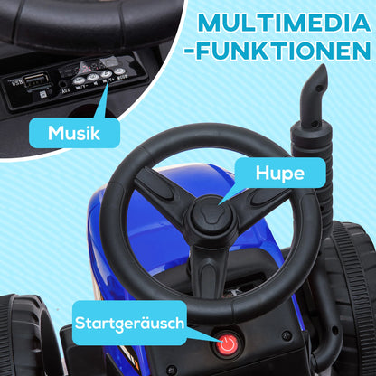 Children's Electric Car with Trailer, Remote Control, Child Control or Remote Control, Headlight, 3-6 Km/H, Size 136.5X50X52.5Cm, Load Capacity 30 Kg, Blue
