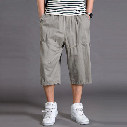 New Summer Men Cotton Thin Casual Shorts Man Elastic Waist Loose Jogger Cargo Shorts Pants Quality Male Straight Pants Size 6XL